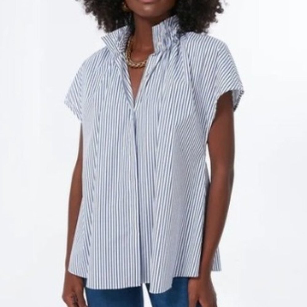 Tuckernuck Pomander Place NWOT Women's Large Blue Stripe Rae Blouse
